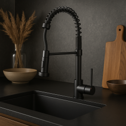Quadri Derby kitchen mixer tap with flexible spout and dual-spray shower in matte black 1208955917
